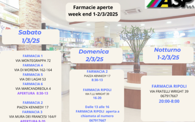 ORARIO APERTURA FARMACIE WEEK-END 1-2 MARZO 2025