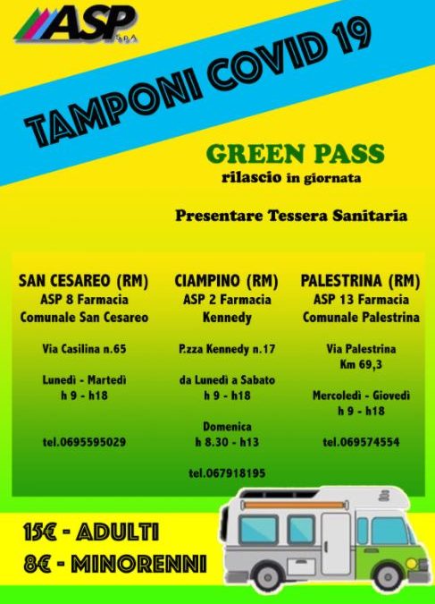 CALENDARIO TAMPONI COVID 19 CON RILASCIO GREEN PASS IMMEDIATO FARMACIE ASP