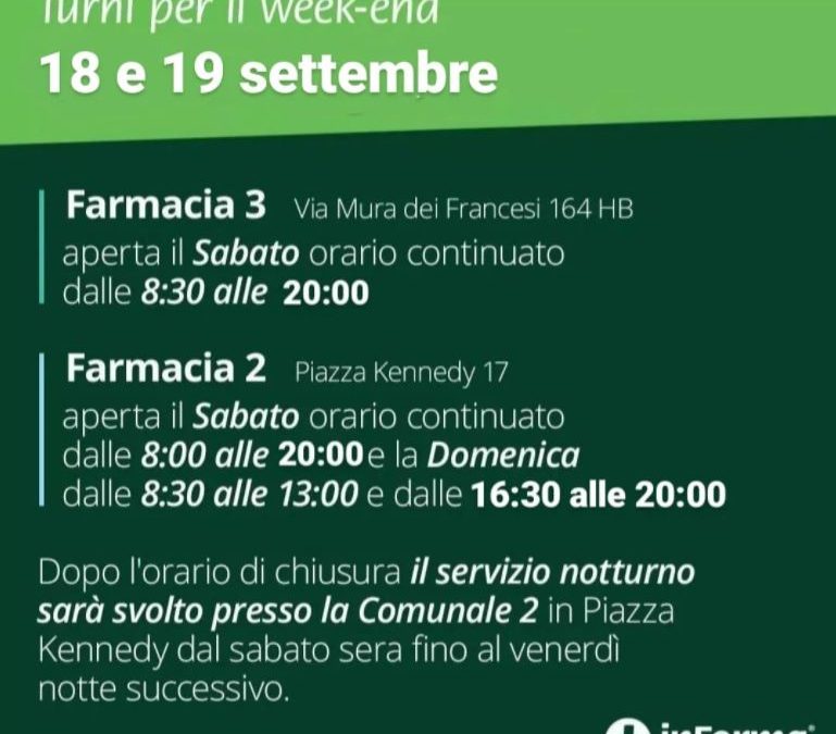 turni farmacie 18-19 settembre 2021