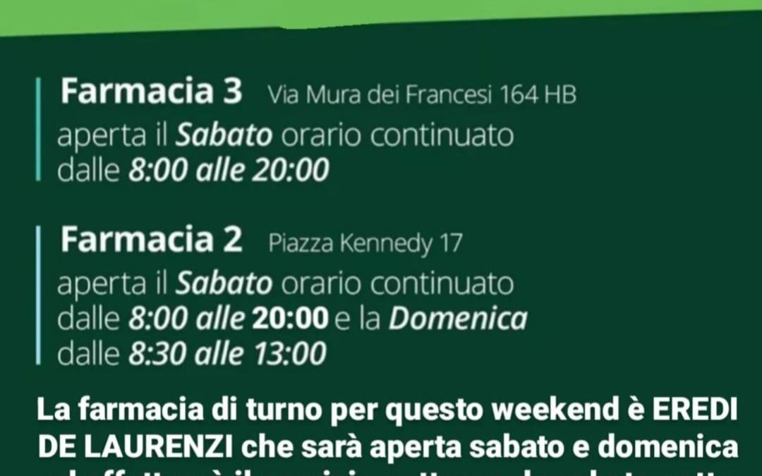 Orari farmacie Ciampino weekend 9-10 ottobre 2021