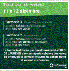 FARMACIE DI TURNO A CIAMPINO 11-12 DICEMBRE 2021